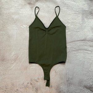 Razz Olive green stretchy spaghetti strap cami body suit tank top